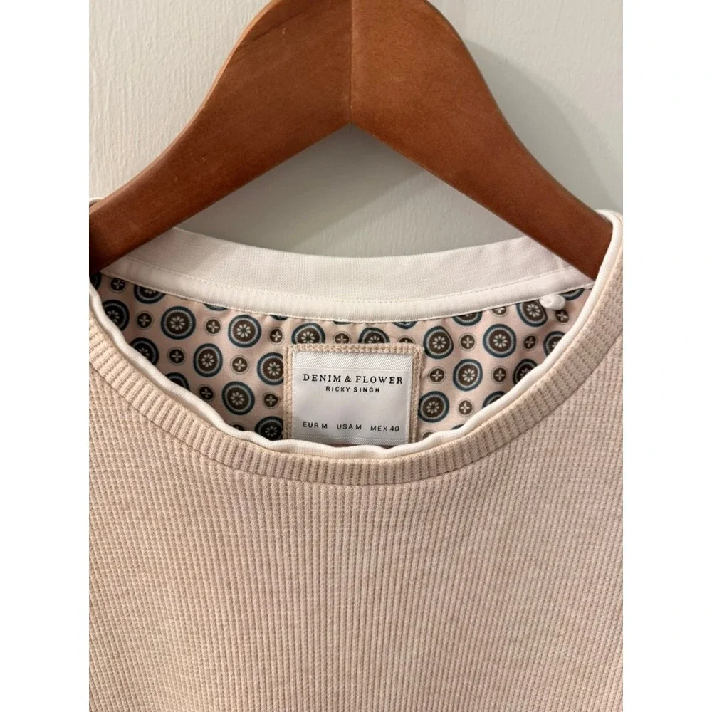 Denim & Flower Waffle Knit Tee Mens Medium Tan